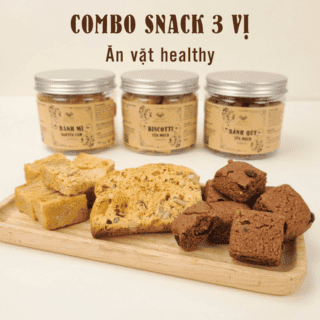 Combo Bánh Healthy Ăn Vặt – Biscotti Mix Hạt, Bánh Quy Yến Mạch & Bánh Mì Sấy Bơ Tỏi Wana